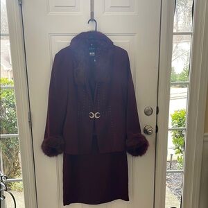 Milano Burgundy 3 Piece Suit with Faux Fur Trim